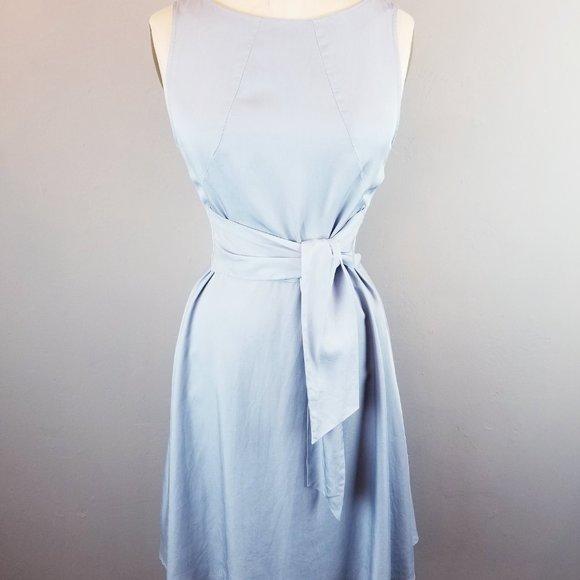 Zara Denim Couture Sky Blue Sleeveless Wrap Fit & Flare Dress Women's Size Small - Picture 3 of 9